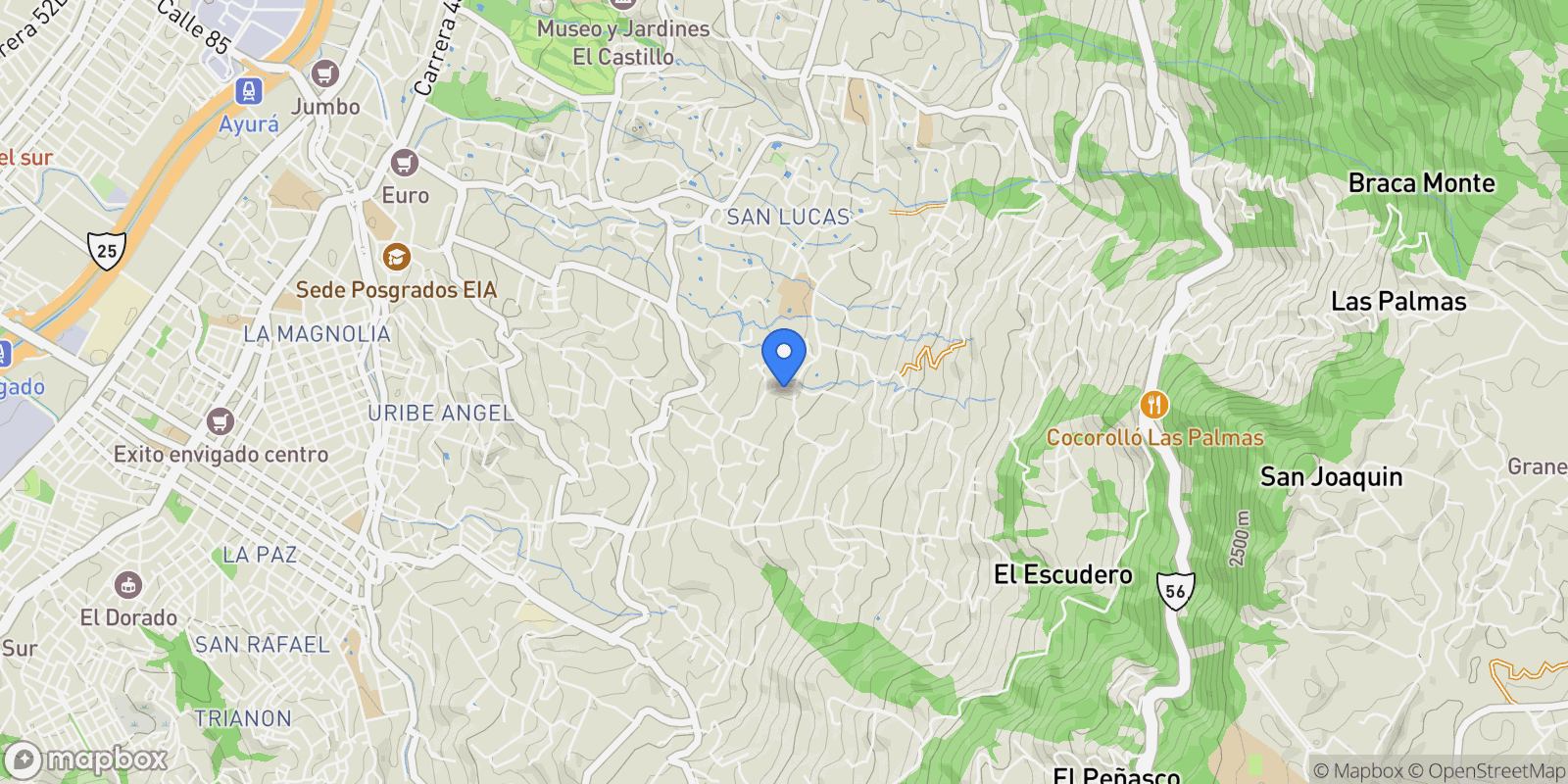 Map showing Envigado CALLE 25 SUR 20 17, Envigado, Antioquia, Colombia.