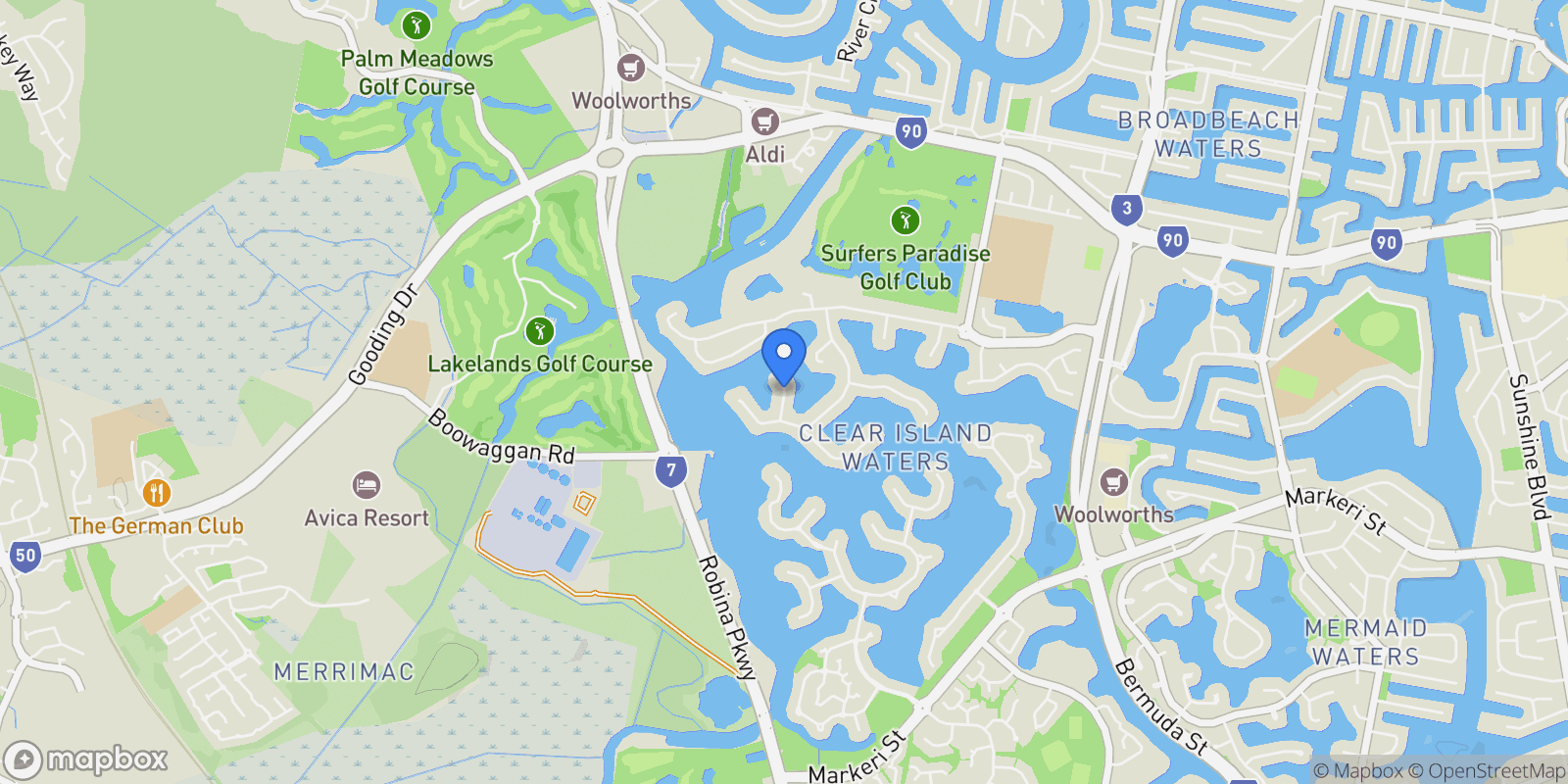 Map showing Tortuga Place, Clear Island Waters, Queensland, Australia.