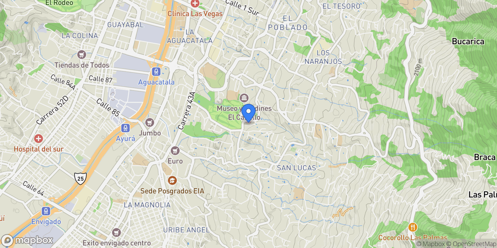 Map showing Medellín CLL 15 D SUR # 32 112 MONDRIAN, Medellín, Antioquia, Colombia.
