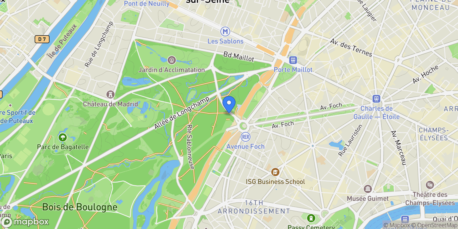 Map showing PARIS, J 75116, Paris, Île-de-France, France.