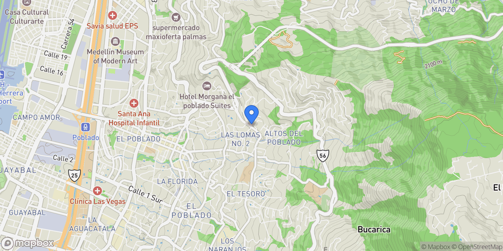 Map showing Medellín CARRERA 25 #10B 320, Medellín, Antioquia, Colombia.