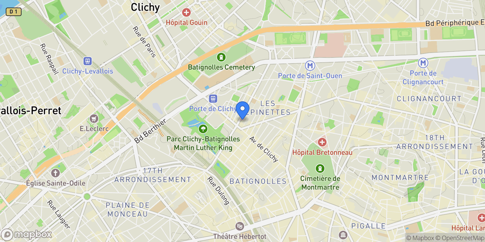 Map showing PARIS, J 75017, Paris, Île-de-France, France.