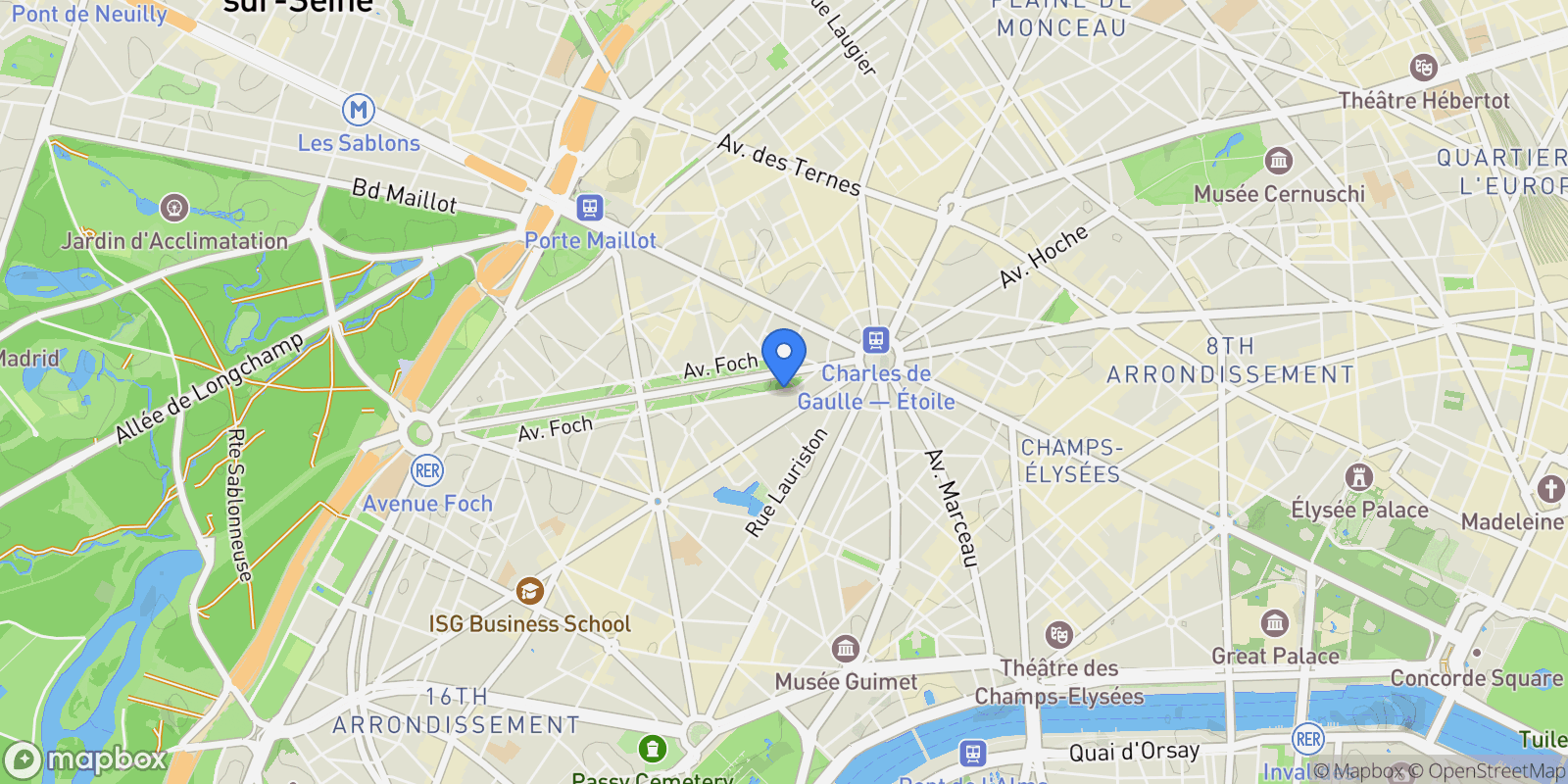 Map showing 15 Avenue Foch, Paris, Île-de-France, France.