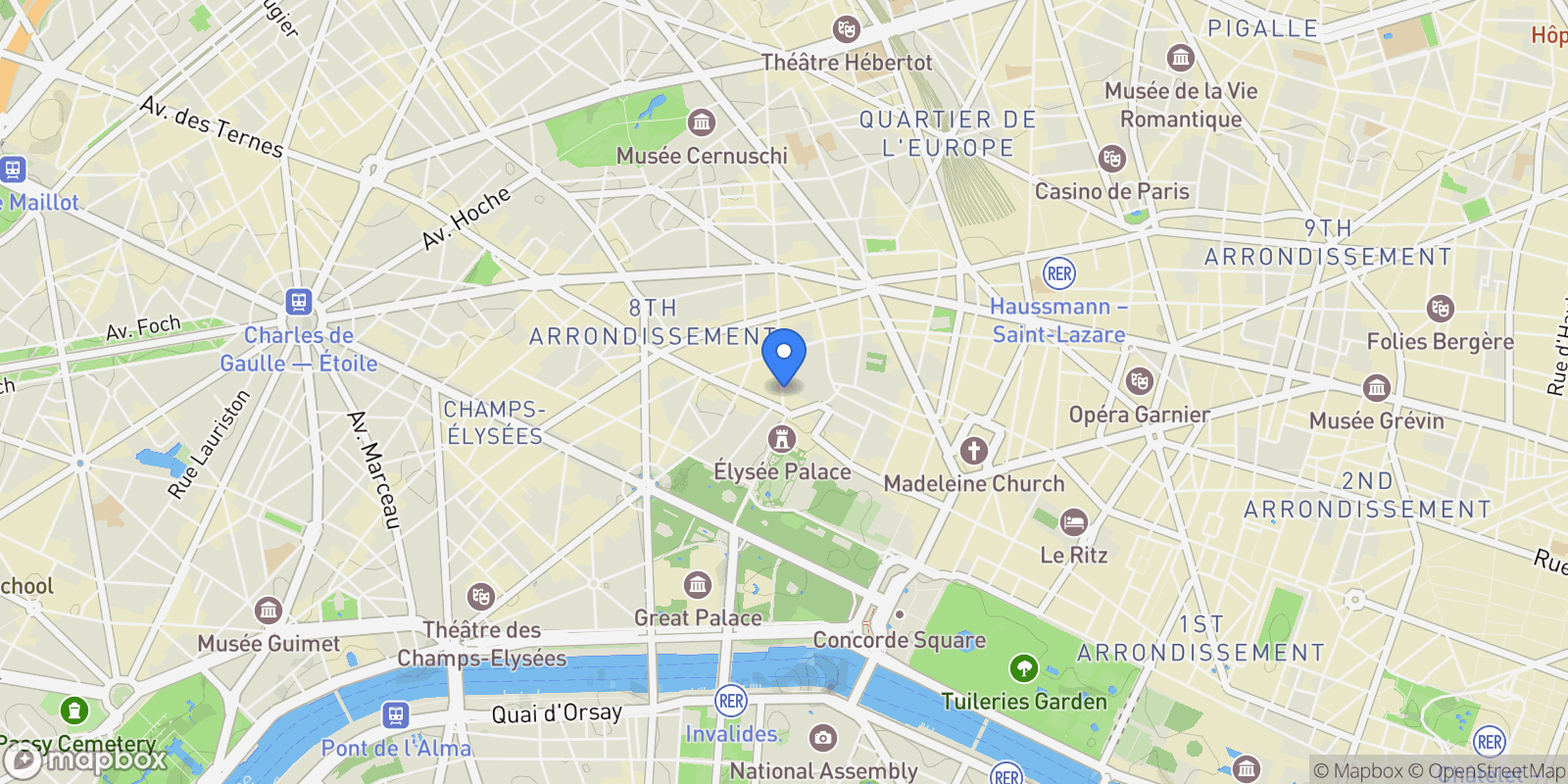 Map showing 4 Rue de Miromesnil, Paris, Île-de-France, France.