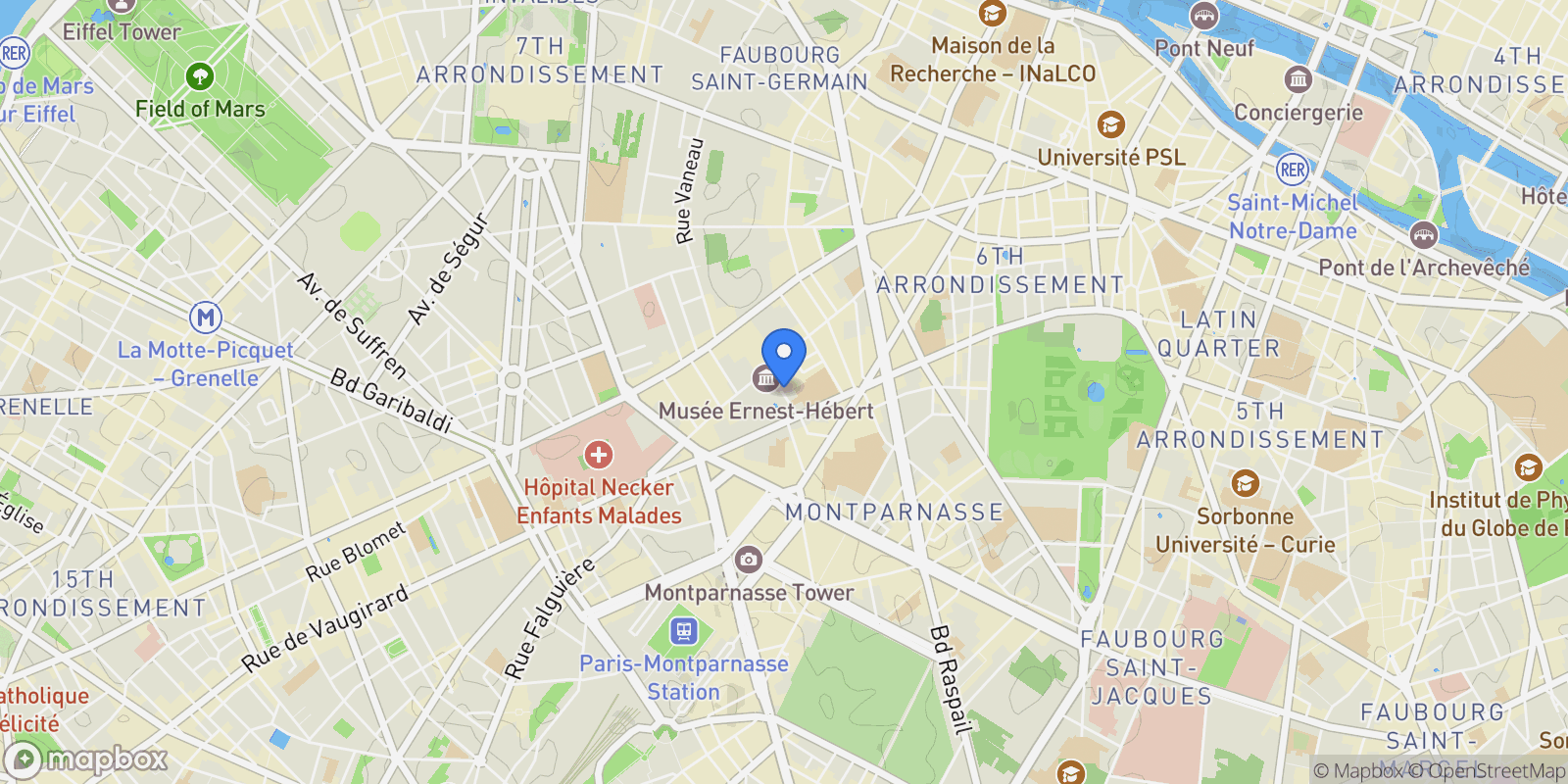 Map showing 7 Rue Jean Ferrandi, Paris, Île-de-France, France.
