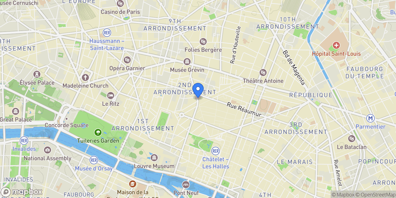 Map showing PARIS, J 75002, Paris, Île-de-France, France.