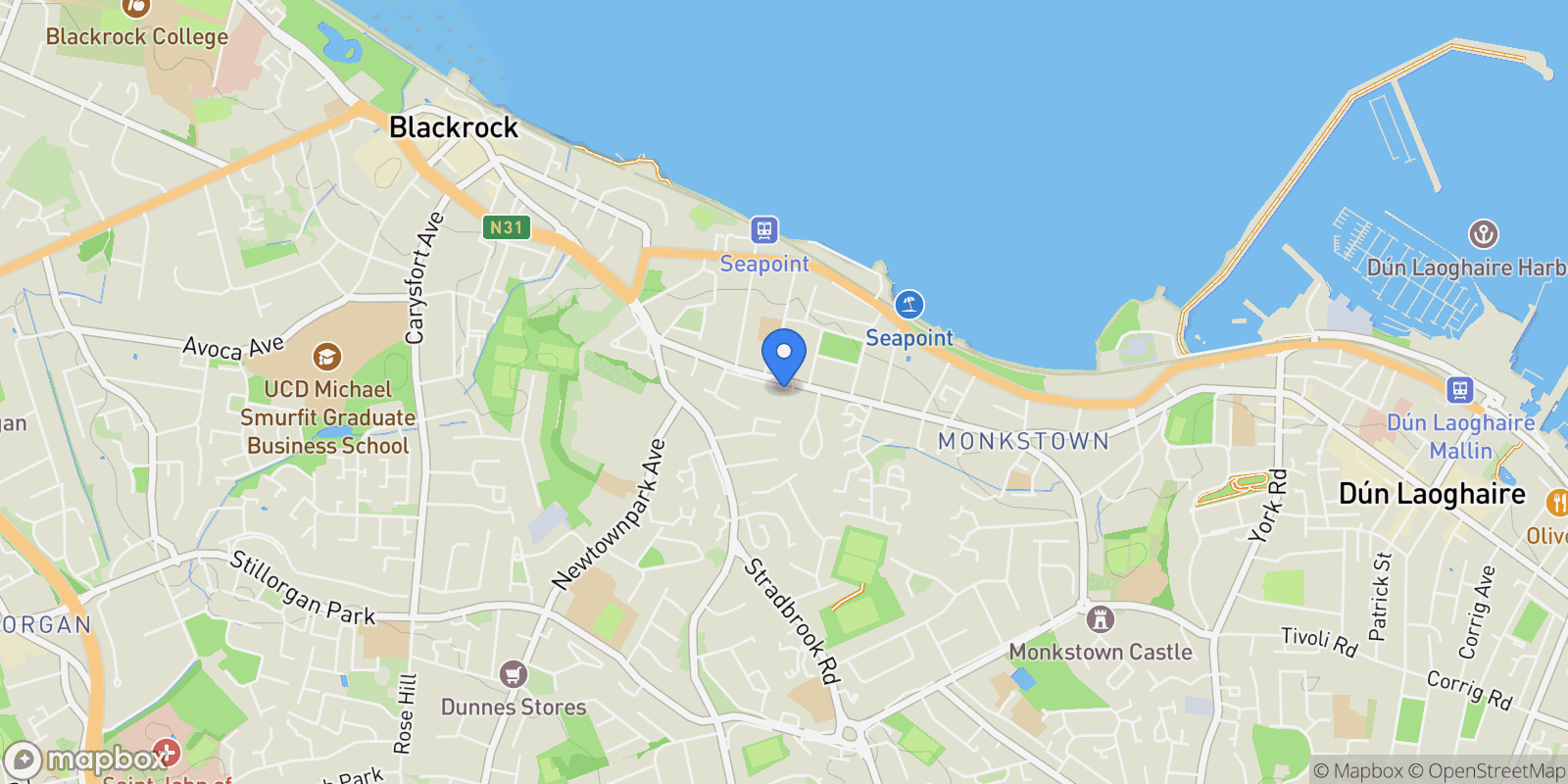 Map showing 47 Montpelier Parade Monkstown, Dublin, D, Dublin, County Dublin, Ireland.