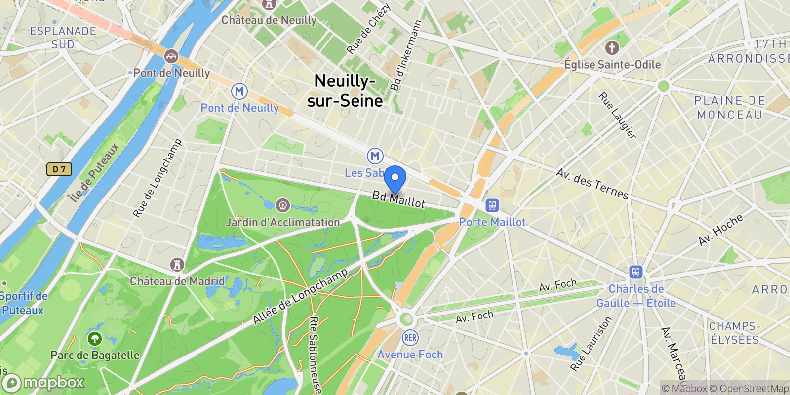 Map showing 40 Boulevard Maillot, Neuilly-sur-Seine, Île-de-France, France.