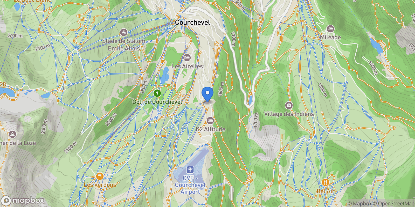 Map showing 94 Rte de l’Altiport, Courchevel, Auvergne-Rhône-Alpes, France.