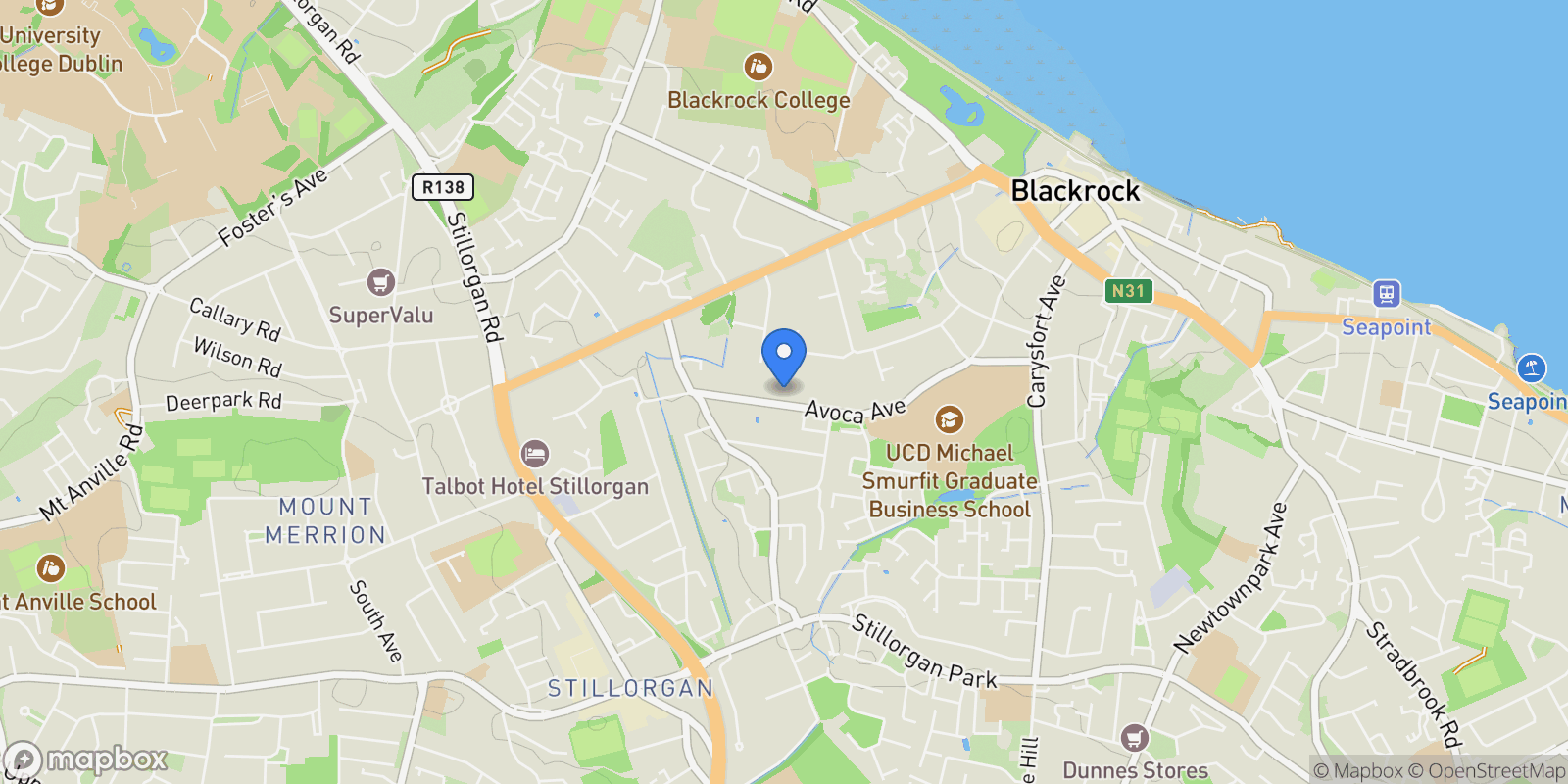 Map showing Charlemont Avoca Avenue, Blackrock, D A94 Y6P4, Dublin, County Dublin, Ireland.