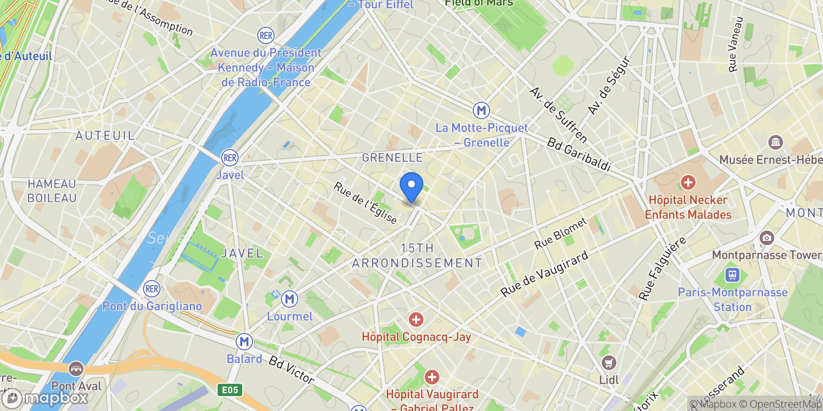 Map showing 96 Rue des Entrepreneurs, Paris, Île-de-France, France.