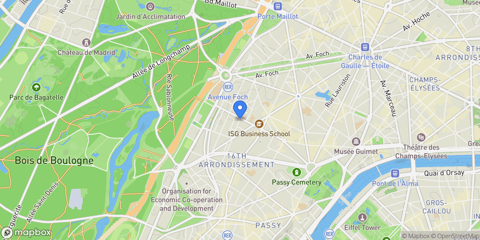 Map showing 47 Rue Spontini, Paris, Île-de-France, France.