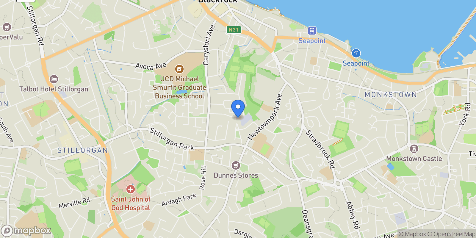 Map showing 14 Proby Place Blackrock, Co. Dublin, A94 HX37, Co. Dublin, D A94 HX37, Dublin, County Dublin, Ireland.