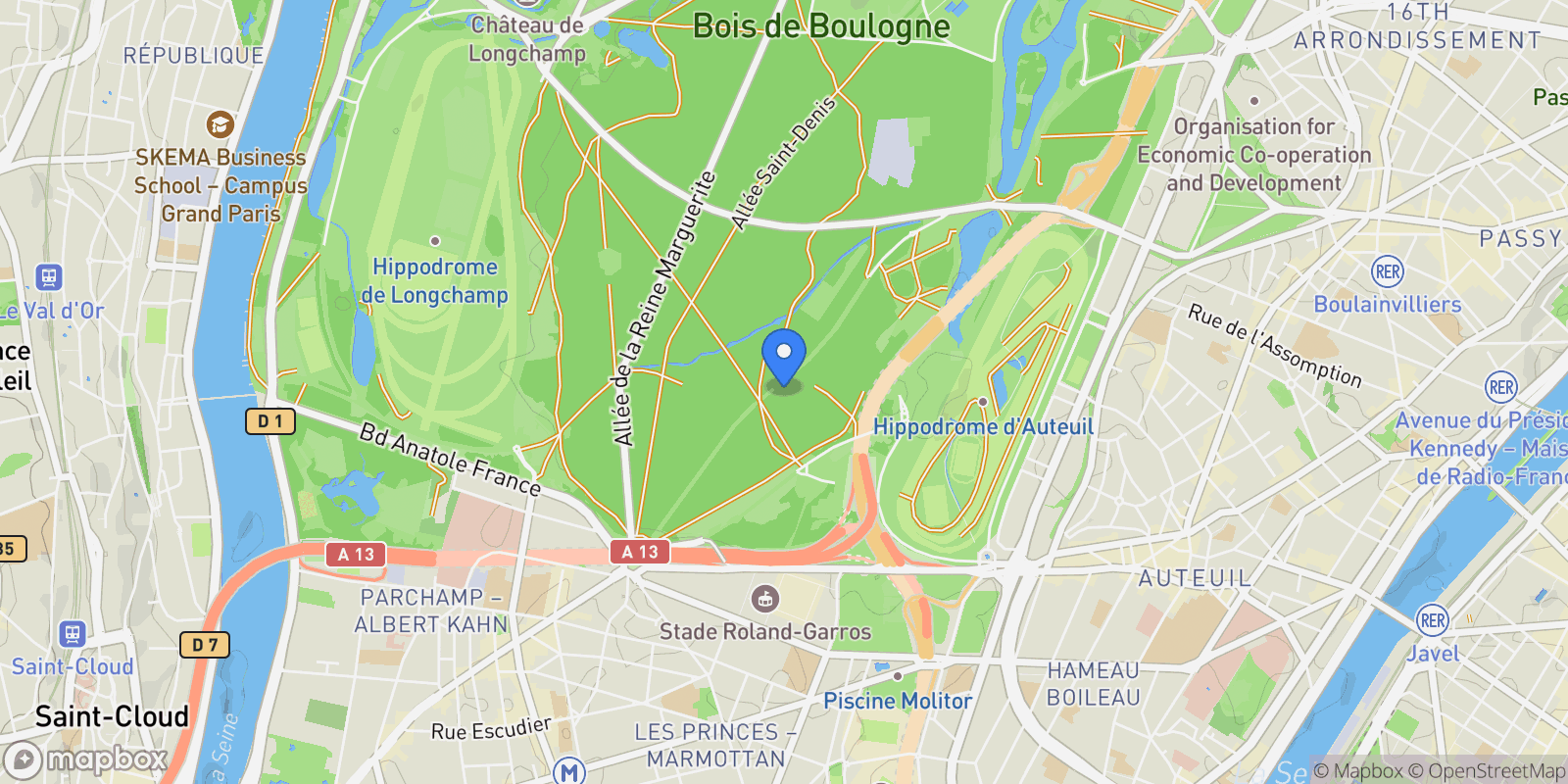 Map showing PARIS, J 75016, Paris, Île-de-France, France.