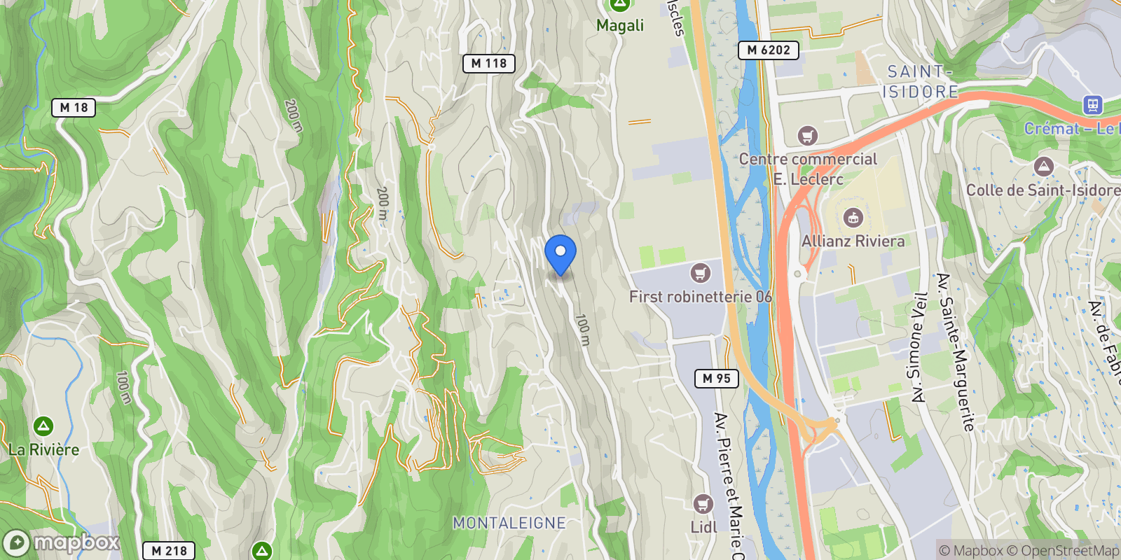 Map showing 2020 Moyenne Corniche des Pugets, St-Laurent-du-Var, Provence-Alpes-Côte d'Azur, France.
