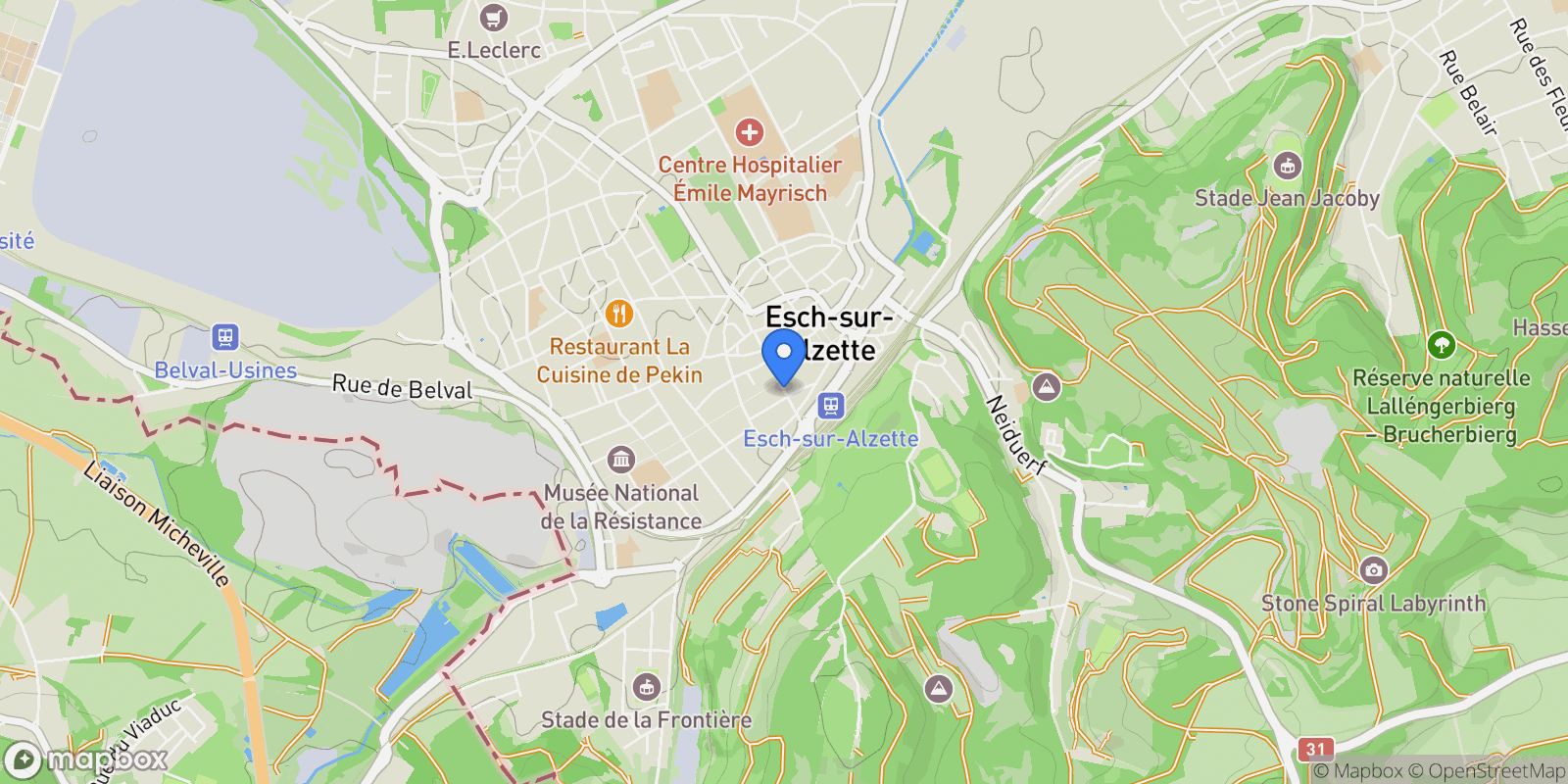 Map showing Esch-sur-Alzette, Esch-sur-Alzette, Luxembourg.