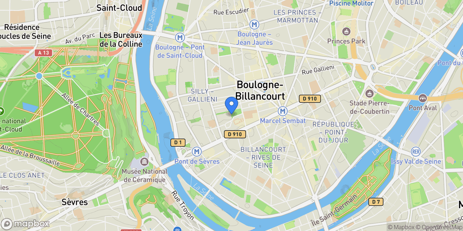 Map showing BOULOGNE BILLANCOURT, J 92100, Boulogne-Billancourt, Île-de-France, France.
