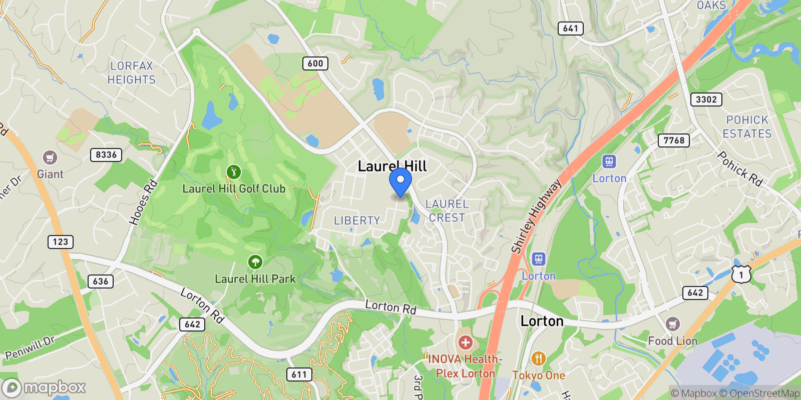 Map showing 9071 Power House Road Unit# 102, Lorton, VA 22079, Lorton, Virginia, United States.