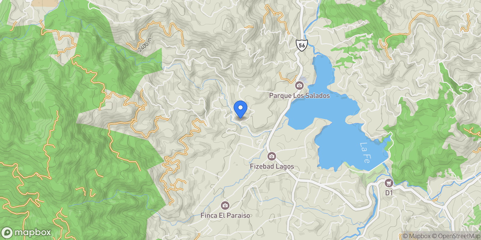 Map showing El Retiro FIZEBAD, La Fe, Antioquia, Colombia.