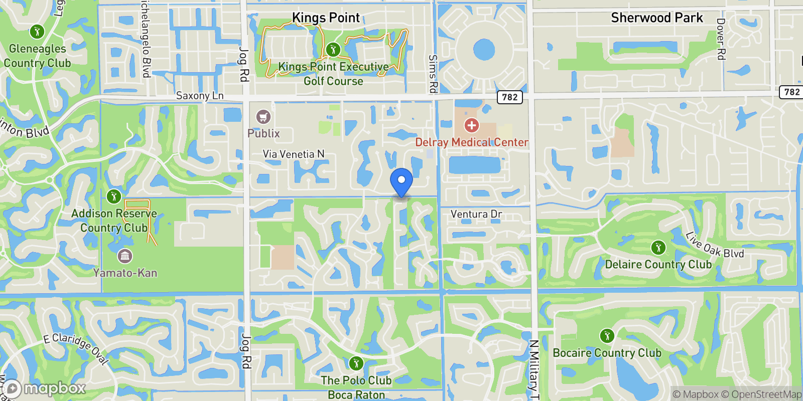 Map showing 16713 Willow Creek Drive, Delray Beach, Florida, United States.