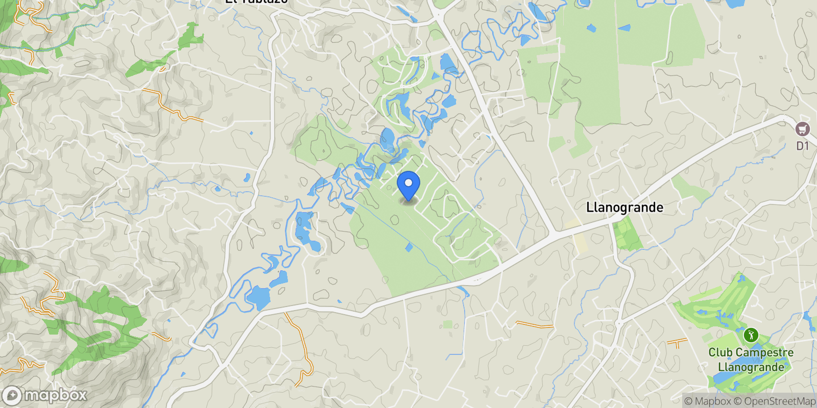 Map showing Rionegro VIA LLANOGRANDE EL RETIRO KM1, Llano Grande, Antioquia, Colombia.