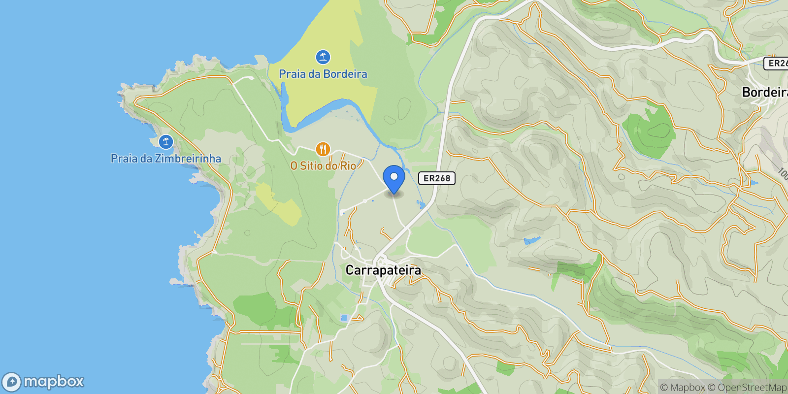Map showing Bacelos do Rio, Carrapateira, Bordeira, Algarve, Portugal.