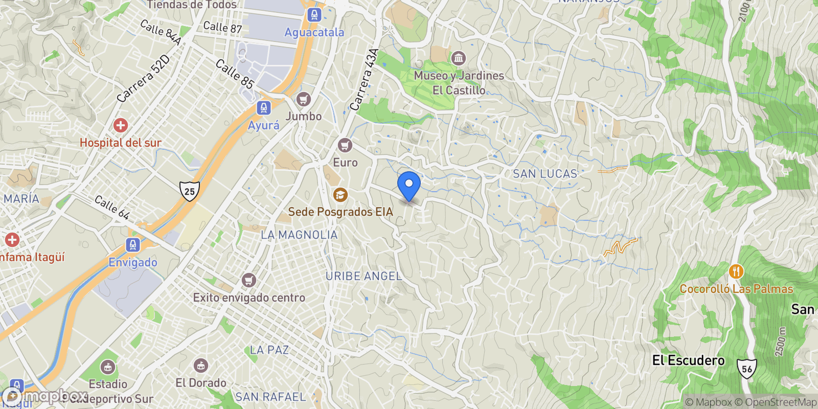 Map showing Envigado URBANIZACIÓN MONTIEL #1, Envigado, Antioquia, Colombia.