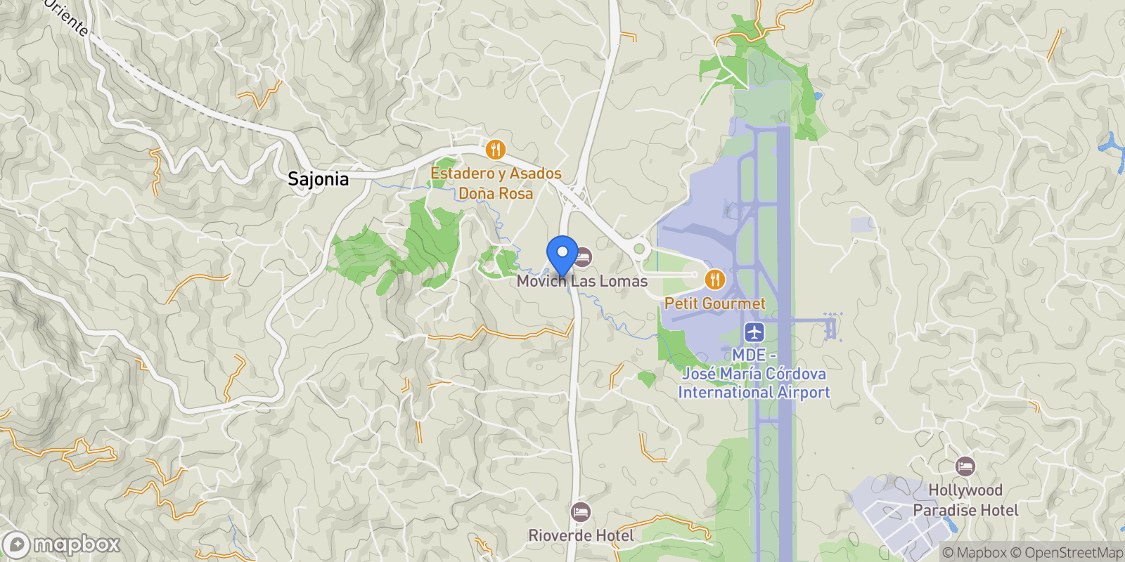 Map showing Rionegro AVENUE 0 # 0, Candilejas, Antioquia, Colombia.