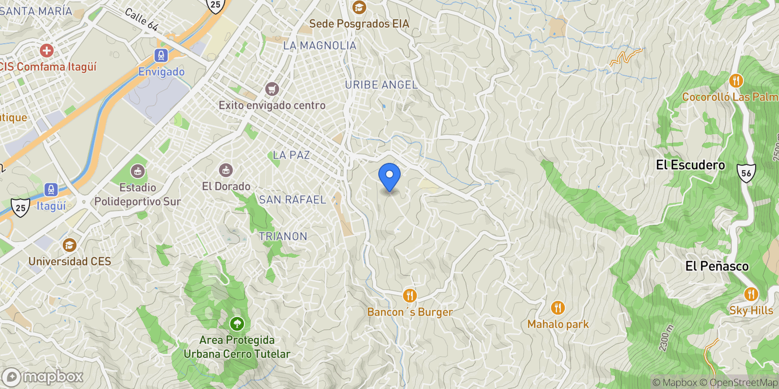 Map showing Envigado EDIFICIO LA RESERVA LOMA DE LAS BRUJAS 1808, Envigado, Antioquia, Colombia.