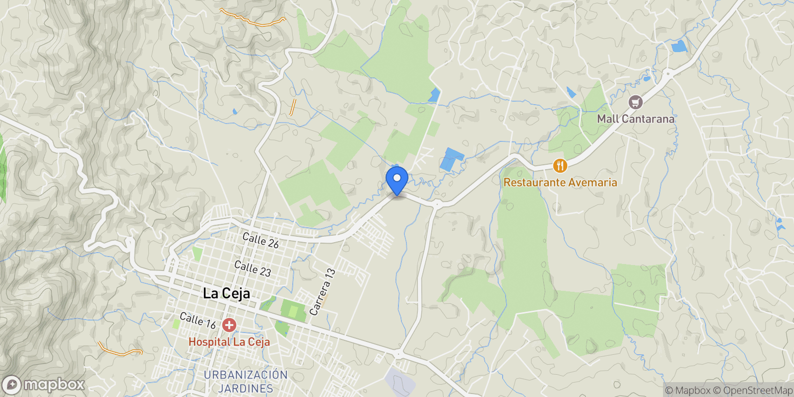 Map showing La Ceja LLANOGRANDE SECTOR DEL CRUCERO VIA LA CEJA, La Ceja, Antioquia, Colombia.