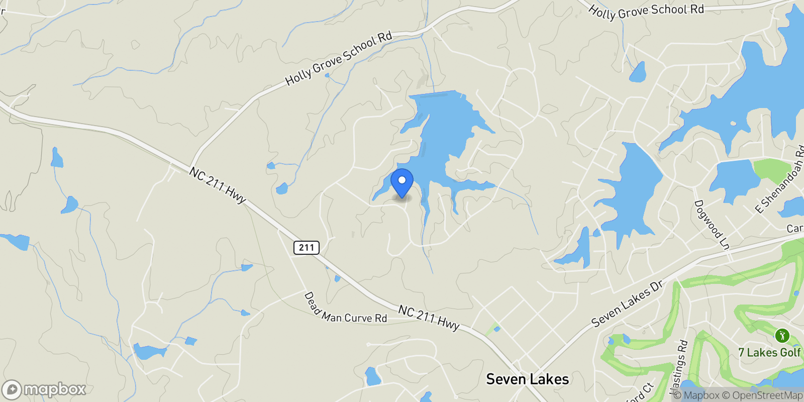 Map showing 115 Rachels Point, Seven Lakes, North Carolina, United States.