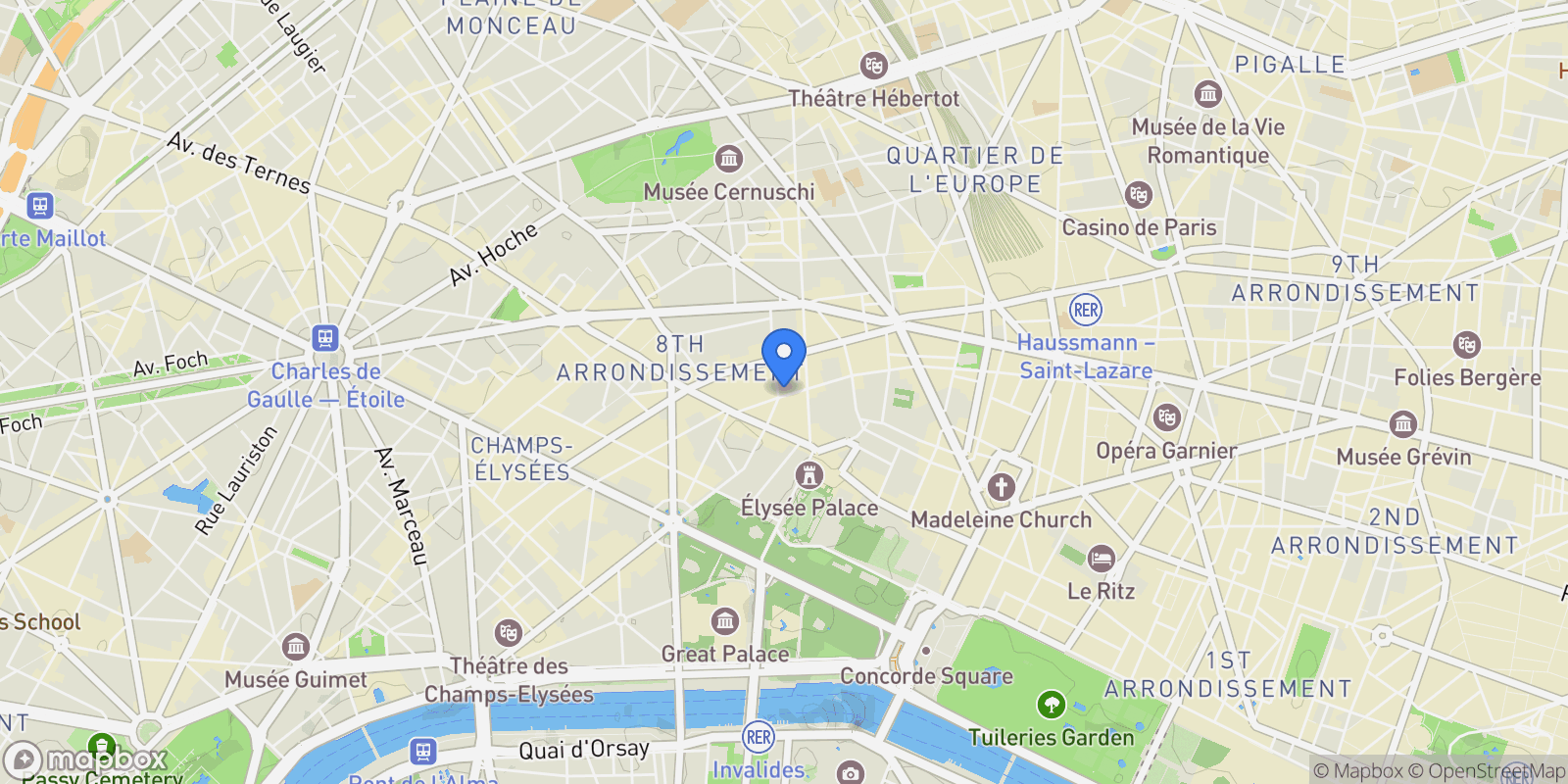 Map showing Paris, Île-de-France, France.