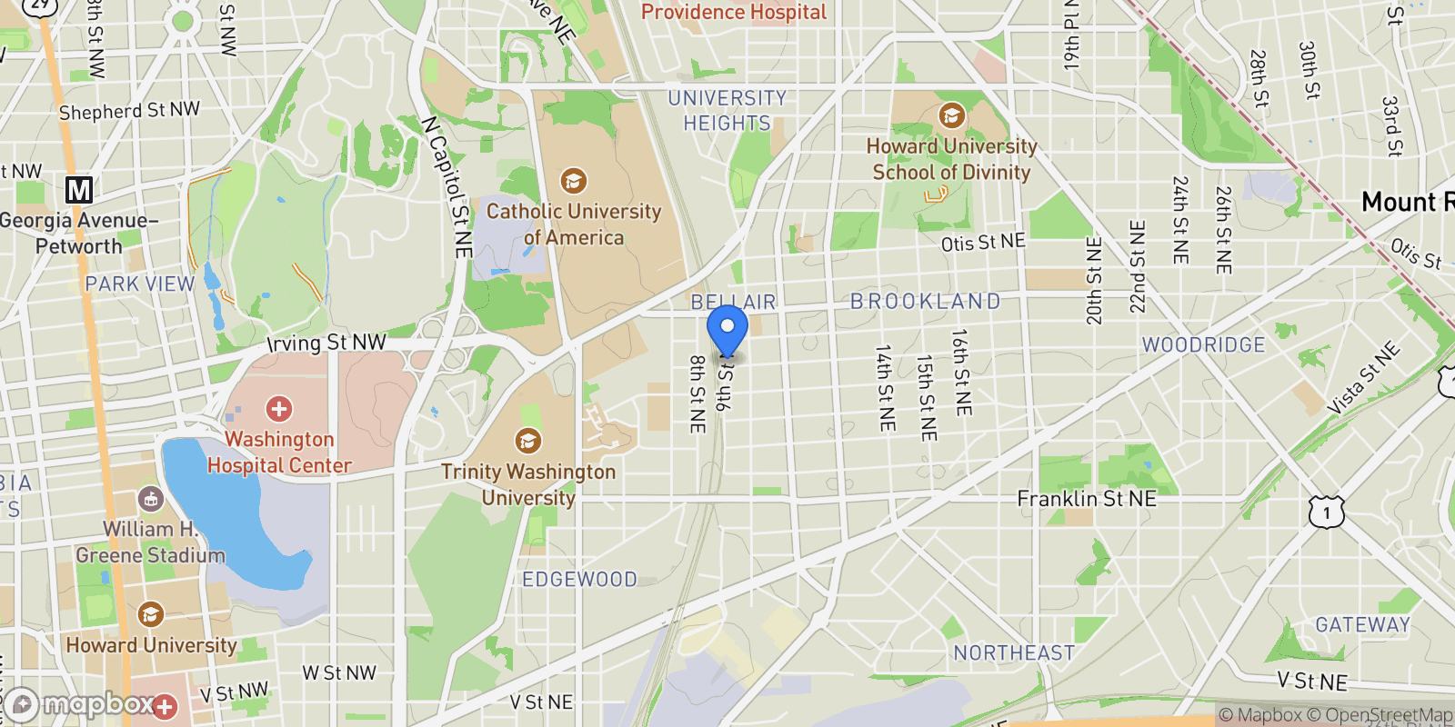 Map showing 3312 9th NE, Washington, DC 20017, Washington, District of Columbia, United States.