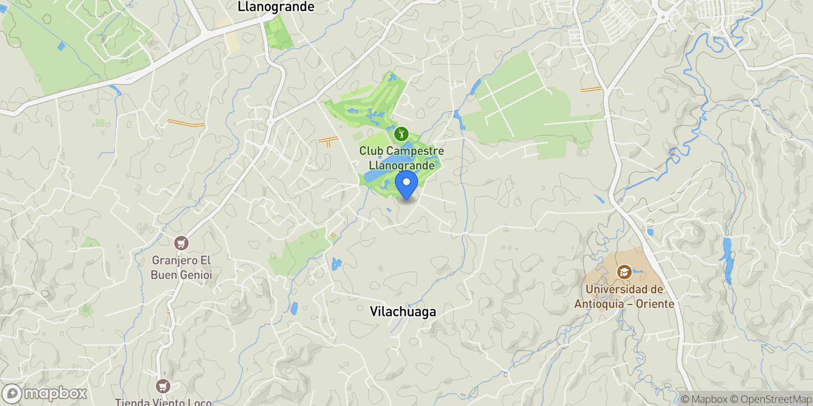 Map showing Rionegro VERDI. DETRÁS DEL CLUB CAMPESTRE DE LLANOGRANDE ( CASA FRENTE AL LAGO), Rionegro, Antioquia, Colombia.