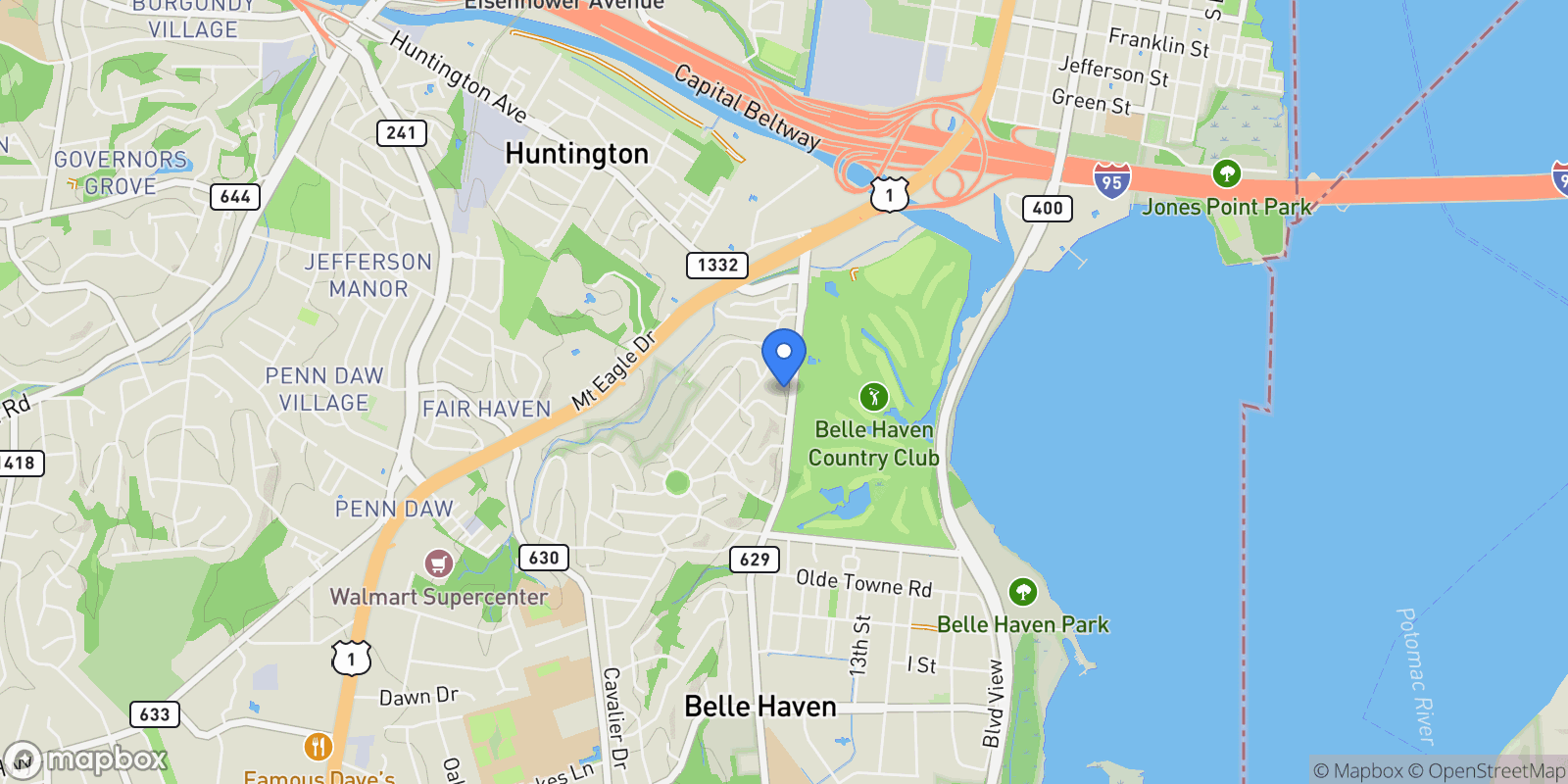 Map showing 6032 Fort Hunt Road , Alexandria, VA 22307, Belle Haven, Virginia, United States.