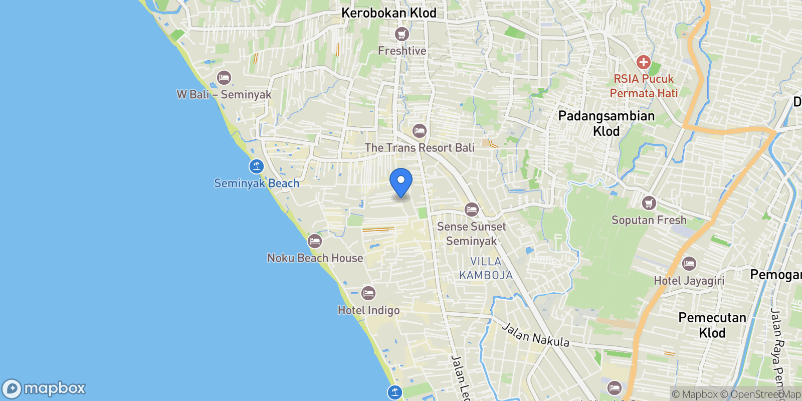 Map showing Jl. Drupadi, Seminyak, Kec. Kuta, Kabupaten Badung, Bali, Indonesia, Kuta, Bali, Indonesia.