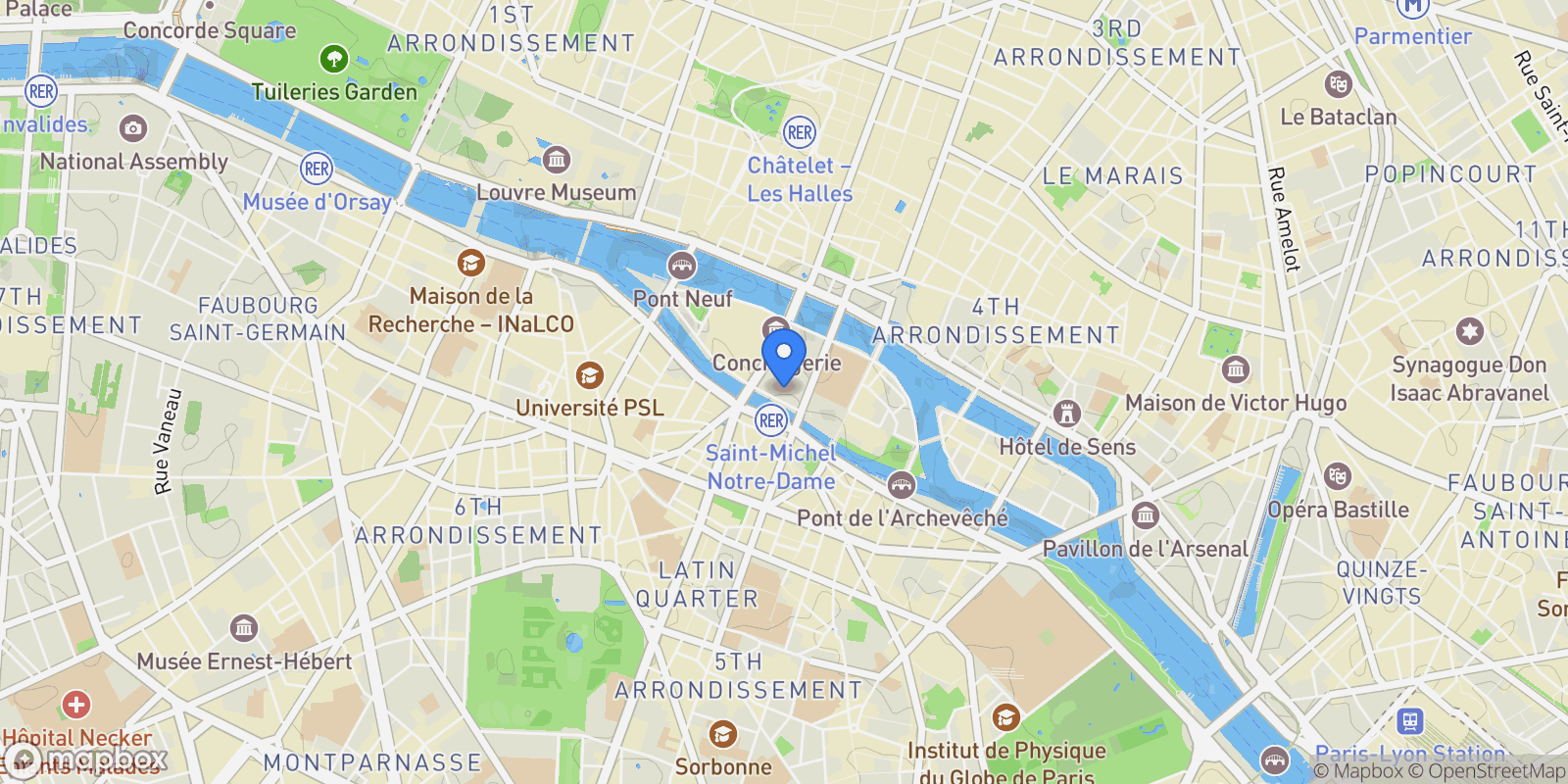 Map showing Paris, Île-de-France, France.