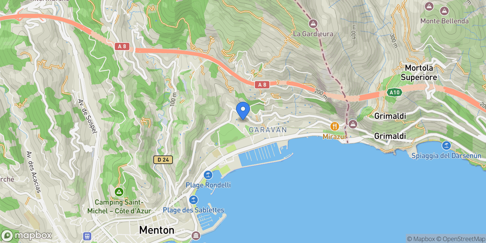Map showing Menton, Provence-Alpes-Côte d'Azur, France.