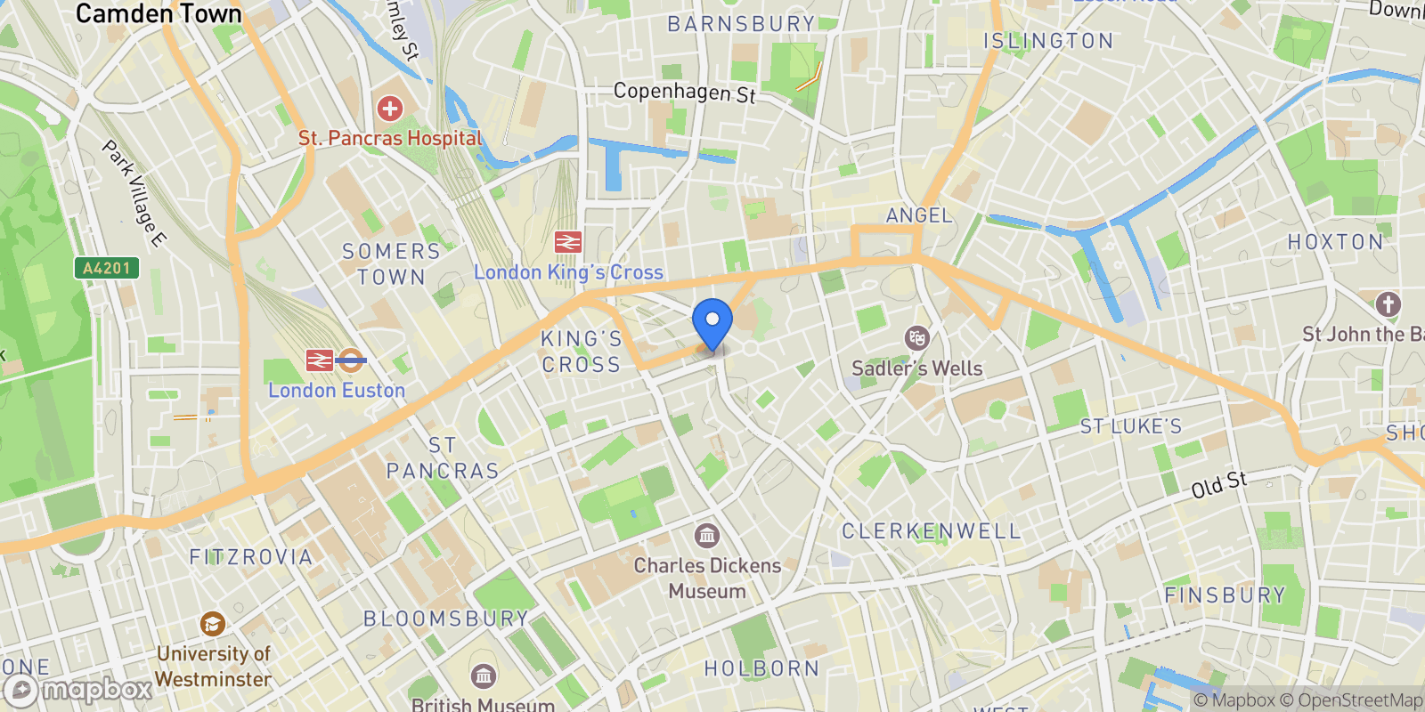 Map showing Kings Cross, London, England, United Kingdom.