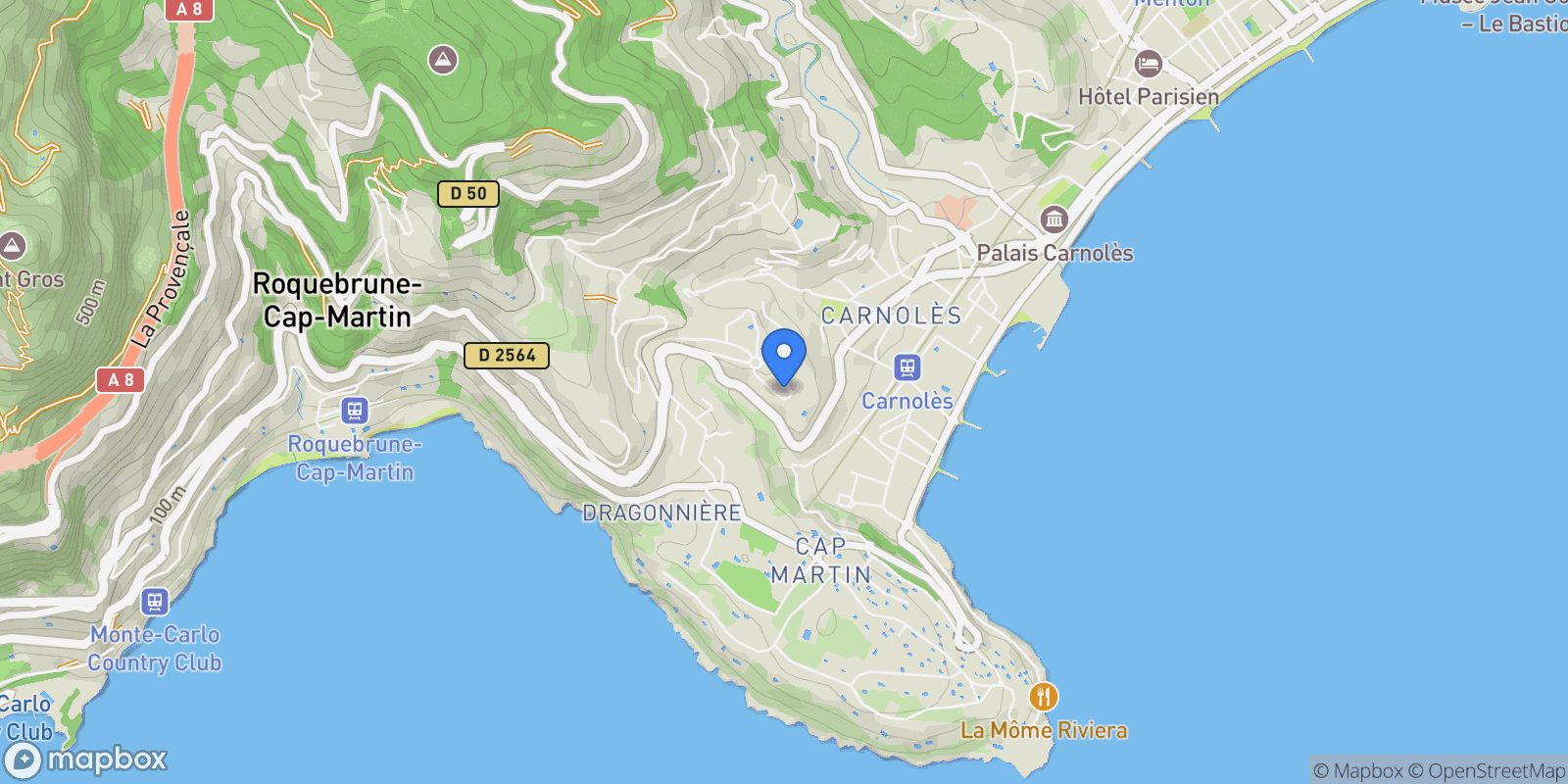 Map showing Roquebrune-Cap-Martin, Provence-Alpes-Côte d'Azur, France.