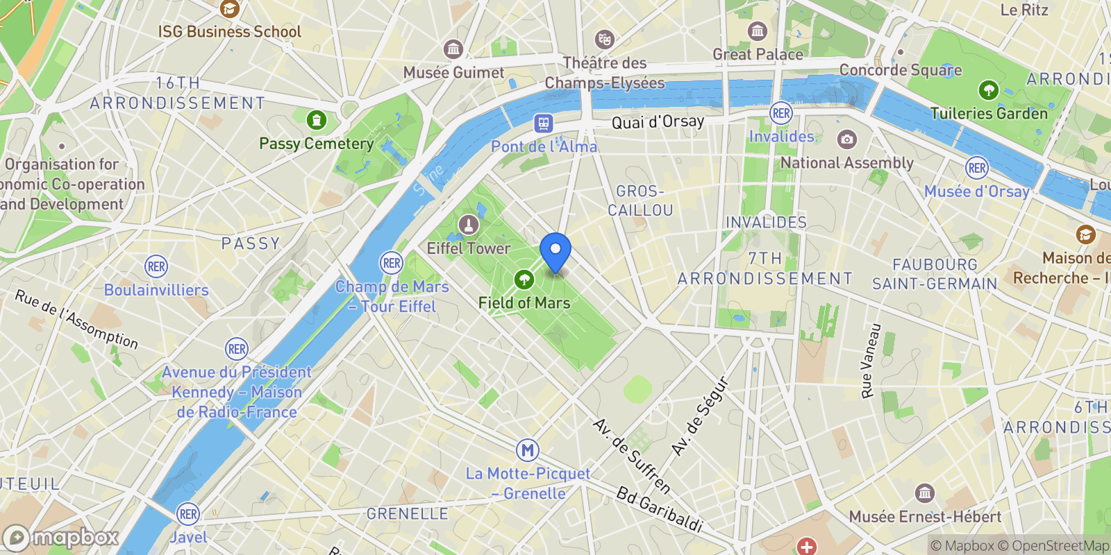 Map showing Paris, Île-de-France, France.