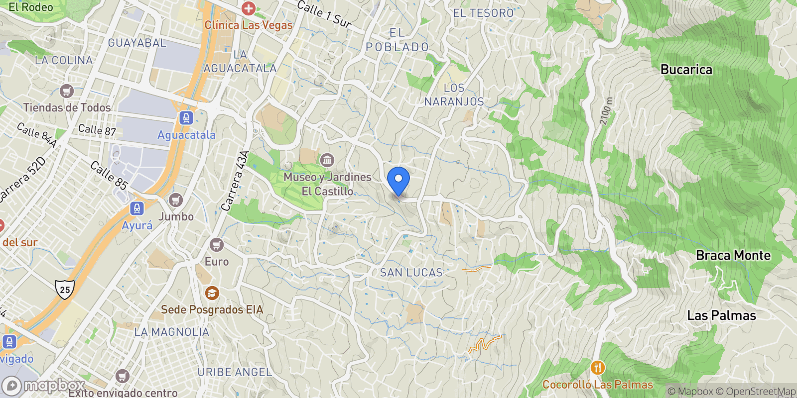 Map showing Medellín CALLE 12 SUR #25 233, Medellín, Antioquia, Colombia.