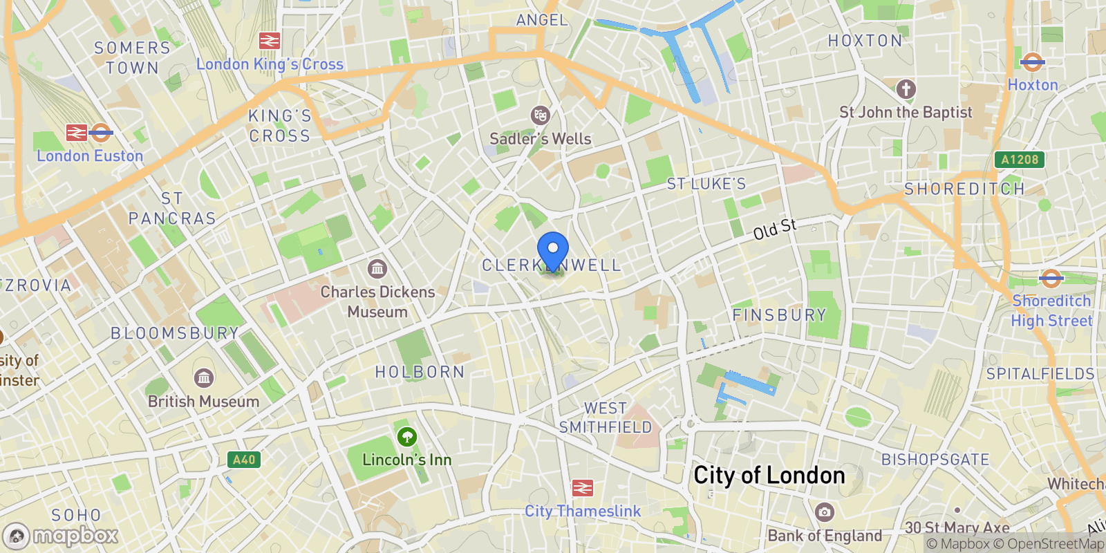 Map showing Clerkenwell, London, England, United Kingdom.