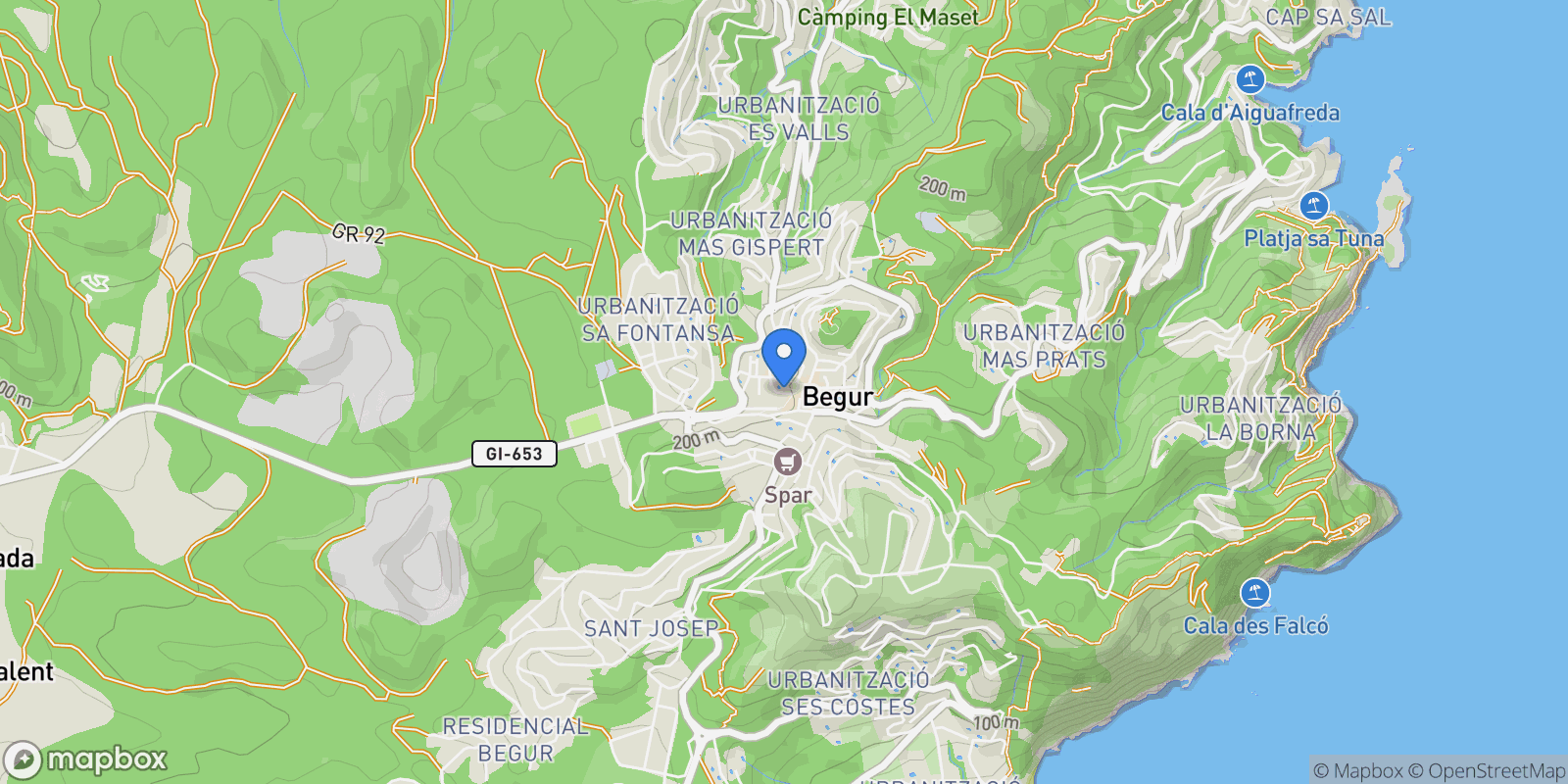 Map showing Puig Montcal, Begur / Aiguablava, GI 17255, Begur, Catalonia, Spain.