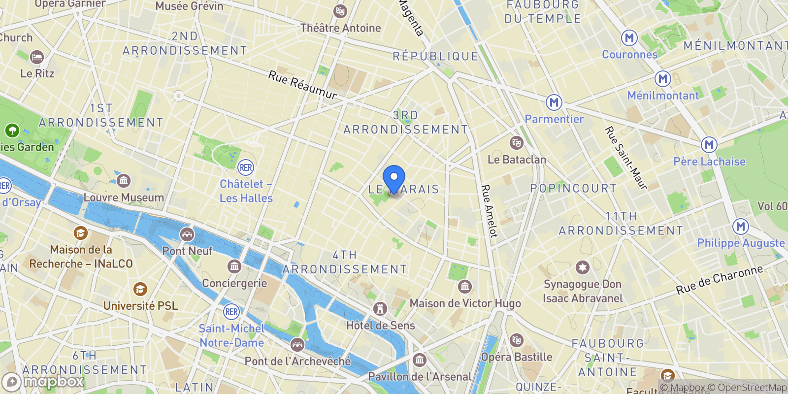 Map showing Paris, Île-de-France, France.