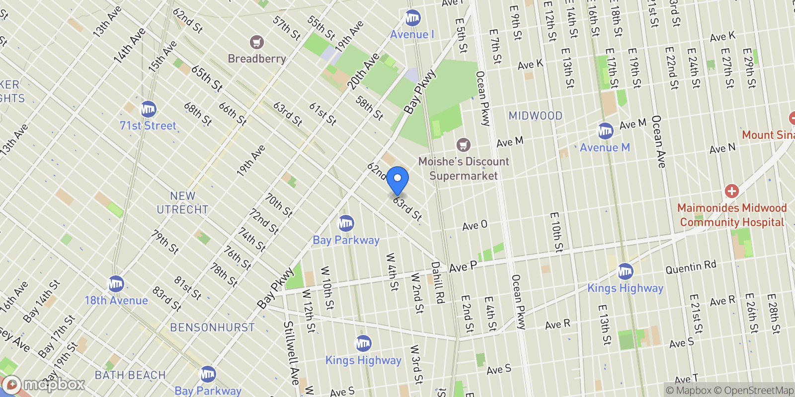Map showing 2317 63rd Street, New York, New York, United States.