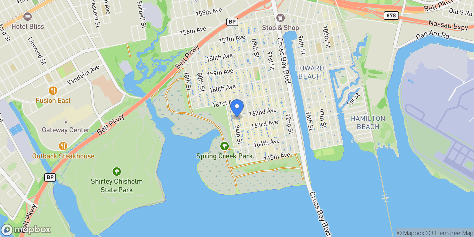 Map showing 162-03 84th Street, New York, New York, United States.