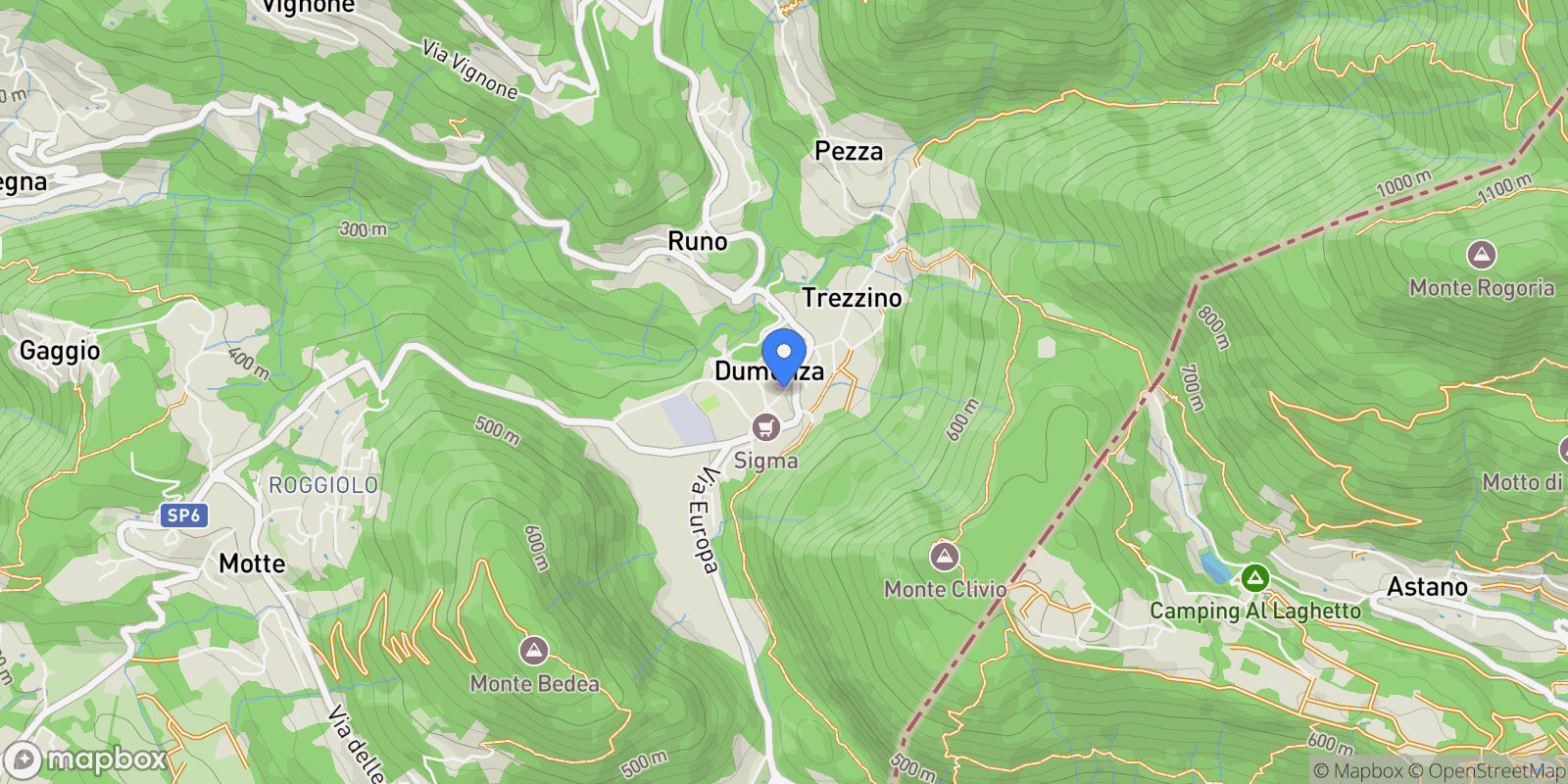 Map showing Dumenza, Lombardy, Italy.