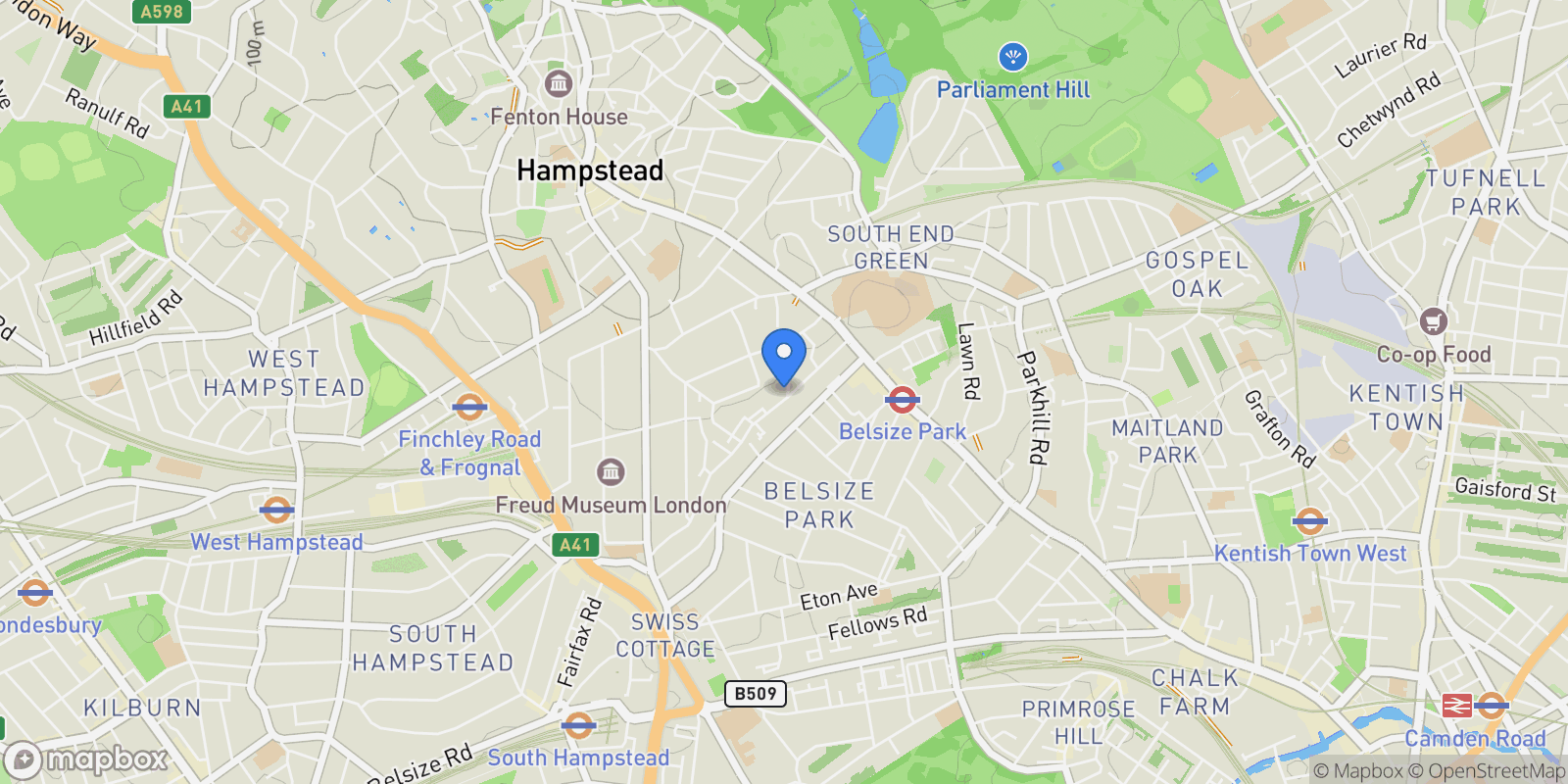 Map showing Belsize Park, London, England, United Kingdom.