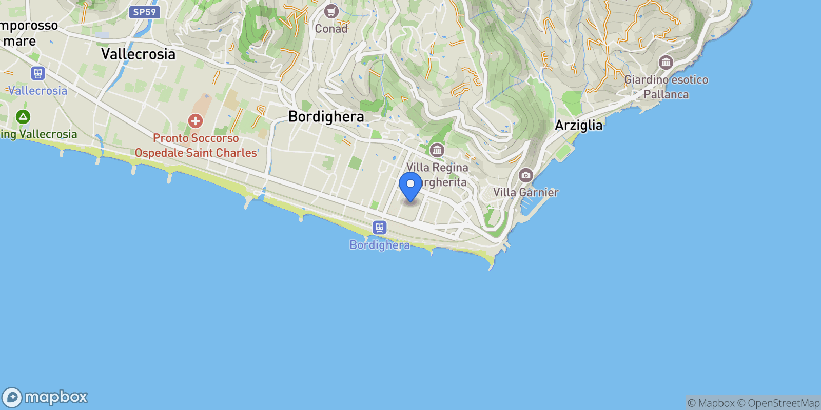 Map showing Bordighera, Liguria, Italy.